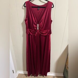 Igigi Red Maxi Dress with Gathered Front, rhinestone accent 26/28 4x Glam
